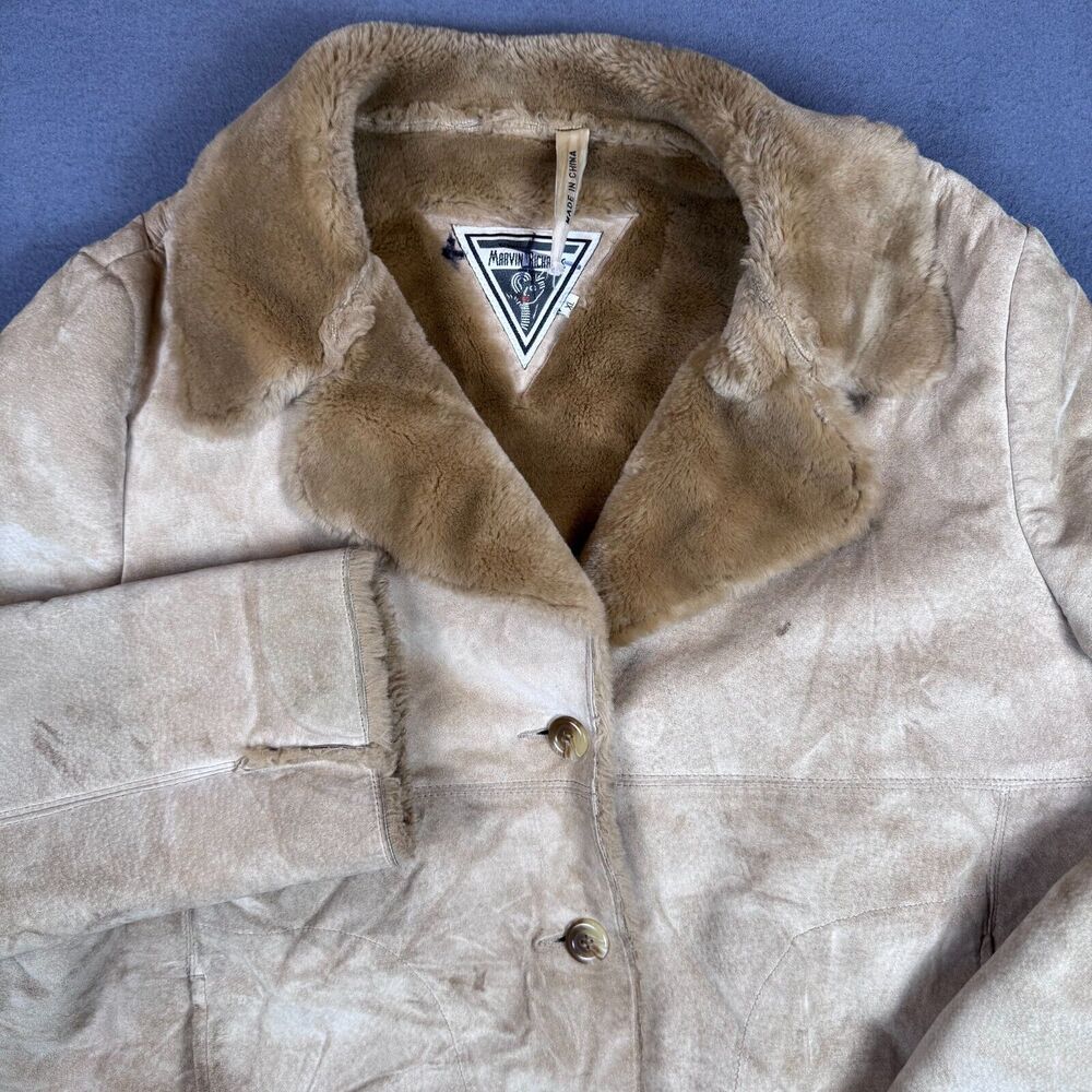 Marvin Richards Womens XL Ivory Genuine Leather Coat Modacrylic Fur Lined